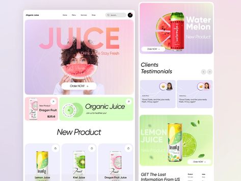 Fruit Juice Landing Page by Zahra Mohammadi for Pela Design on Dribbble Juice Website, Dragon Fruit Juice, Kiwi Juice, Last Lemon, Creative Website Design, Beautiful Websites, Organic Juice, Juice Beauty, Squarespace Website