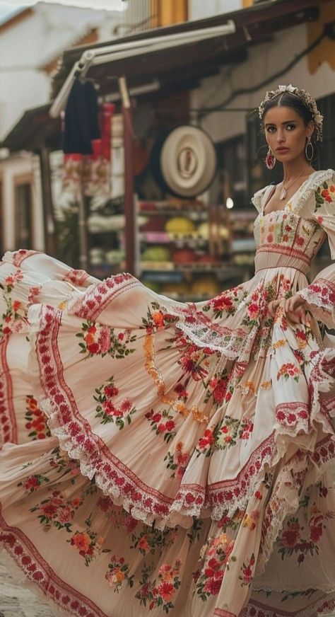 Spanish Senorita Outfit, Jalisco Dress Pattern, Female Charro Outfit, San Luis Potosi Traditional Dress, Traditional Spanish Clothing Women, Mexican Skirts Traditional, Mexican Dress Aesthetic, Spanish Dresses Traditional, Black Folklorico Dress