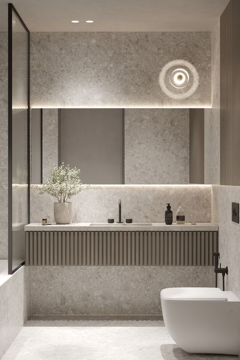 BEIGE on Behance Beige Washroom Design Modern, Beige Bathrooms Designs, Beige Luxury Bathroom, Beige Washroom, Beige Modern Bathroom, Beige Black Bathroom, Modern Beige Bathroom, تصميم دورة مياه, Beige Bathrooms