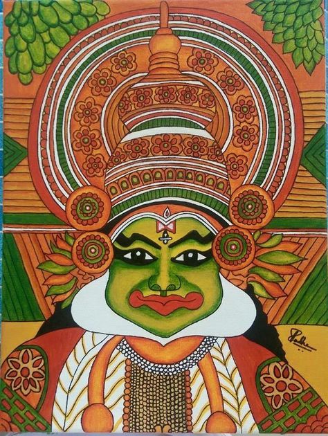 Kathakali Face Painting, Chinese Landscape Art, Kathakali Face, Mural Art Design, Lotus Flower Art, Kalamkari Painting, Fabric Painting Techniques, Kerala Mural Painting, Pichwai Paintings