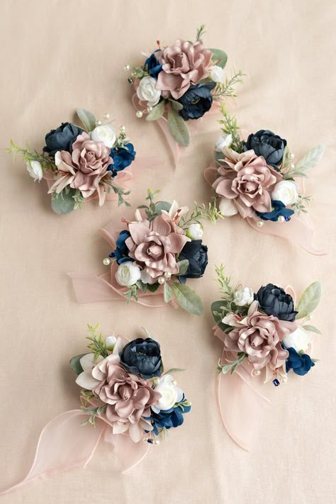 Dusty Rose And Navy Wedding, Navy Wedding Decorations, Dusty Rose Wedding Theme, Navy Blue Wedding Decor, Navy Blue Bouquet, Navy Wedding Theme, Navy Blush Weddings, Navy Blue Wedding Theme, Blue Corsage