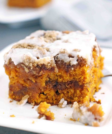 This Cinnamon Swirled Pumpkin Coffee Cake is dense, not too sweet and has swirls of buttery cinnamon-sugar yumminess throughout. It's delicious. Sour Cream Biscuits, Pumpkin Coffee Cake, Twice Baked Potatoes Casserole, Pumpkin Coffee Cakes, Sweet Pork, Cinnamon Coffee Cake, Swirl Cake, Pumpkin Banana, Cinnamon Coffee