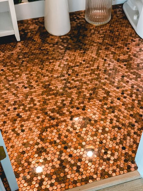 Penny Floor Designs, Stuff To Research, Penny Floor, House Room Ideas, Copper Crafts, Copper Penny, Space Kitchen, Beige Walls, Reno Ideas