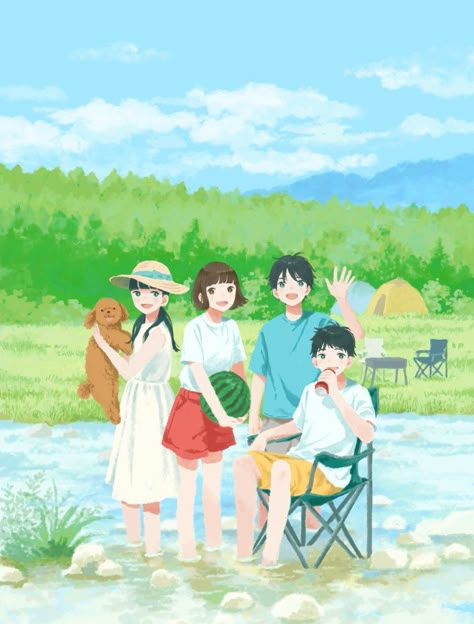 Hiking With Friends, Friends Illustration, Anime Friendship, Digital Art Beginner, 카드 디자인, Artist Illustration, Ghibli Art, Cute Couple Art