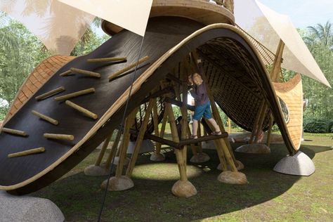 Innovative Bamboo Playground Contest Winner Announced | ArchDaily Bamboo Playground, Zoo Inspiration, Bamboo Building, Adventure Playground, Bamboo Architecture, Public Architecture, Playground Design, Landscape And Urbanism, Chicago Architecture