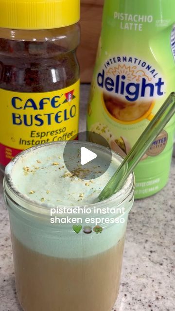 52K views · 3.7K likes | Sandra G | Coffee - Cafe ☕️ on Instagram: "Pistachio instant shaken espresso ✨

Who doesn’t love to shake their espresso!?Very fun drink to make and super easy to do.

To make this latte:
1. Add instant espresso to 2 onces of room temp water [2 tsp for a double shot]
2. Add espresso mixture to ice
3. Add 2 tbsp of creamer (only 1 tbsp shown in video)
4. Shake until you see it foam up 
5. Add milk of choice and cold foam!

Drink make up:
2 shot of espresso @cafebustelo 
2 tbsp of pistachio creamer - 70 cal @indelight 
4 oz of oat milk - 30 cal @traderjoes
Cold foam
1 tbsp pistchio creamer - 35 cal
1 tbsp whipping creamer - 35 cal
2 tbsp milk - 10 cal
Drop of green food coloring
Crushed pistachio garnish 
~180 cal

Honest review on this pistachio creamer - 7/10 ✨ I u Pistachio Coffee Creamer, Pistachio Coffee, Pistachio Syrup, Instant Espresso, Shaken Espresso, Coffee Diy, Shot Of Espresso, Cold Foam, Refreshing Drinks Recipes