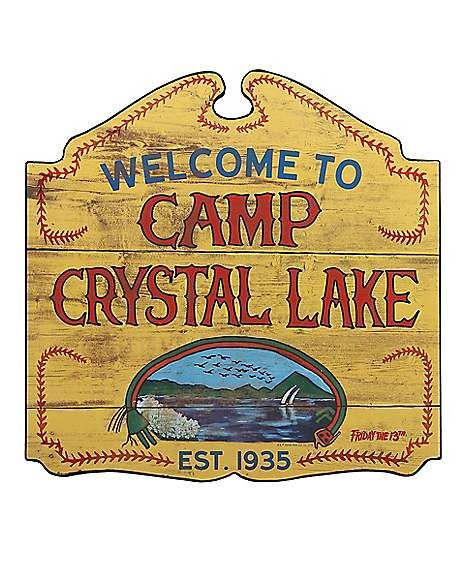 Welcome to Camp Crystal Lake Sign - Friday the 13th - Spirithalloween.com Camp Crystal Lake Sign, Halloween Friday The 13th, Friday The 13th Tattoo, Lake Party, Camp Crystal Lake, Wooden Welcome Signs, Horror Decor, Lake Signs, Crystal Lake