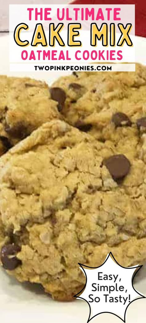 Oatmeal Raisin Cake Mix Cookies, Cookie From Cake Mix Recipes Boxes, Cake Mix Oatmeal Cookies Recipes, Cake Mix Pan Cookies, Oatmeal Cookies With Cake Mix Boxes, Cake Mix Fall Cookies, Oatmeal Cake Mix Cookies, Cake Mix Oatmeal Raisin Cookies, Cookies Made With Cake Mix Boxes