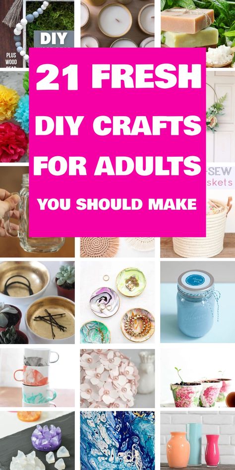 21 fresh DIY crafts for adults, featuring various creative projects and ideas to make at home. Craft Ideas For Spring Adults, Diy Projects For Women, Diy Crafts For Groups, Easy Crafts With Everyday Items, Crafts For Large Groups Of Women, Relationship Arts And Crafts, Crafty Things To Sell, Best Crafts To Make And Sell 2024, Pasta Crafts For Adults