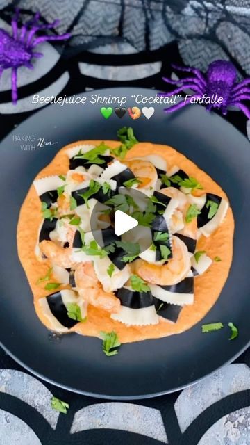 Nessa Teboul on Instagram: "🇺🇸{Beetlejuice Shrimp “Cocktail” Farfalle}⁠
🇫🇷{Farfalle Beetlejuice façon “Cocktail” Crevette}⤵️⁠
💚🖤💚🖤💚🖤💚🖤💚🖤💚🖤💚🖤💚🖤⁠
.⁠
👩🏻‍🍳Follow @bakingwithnessa for 45 Halloween inspired Recipes👻4️⃣4️⃣days... 🎃⁠
.⁠
🔍COMMENT “BEETLEJUICE” and I’ll DM you the 𝑹𝒆𝒄𝒊𝒑𝒆 link! or just head to my site!⁠ ⁠
⁠
💻Get the Recipe on my website: bakingwithnessa.com⁠
Type “Beetlejuice Shrimp Cocktail Farfalle” in the search bar! ⁠
.⁠
🇺🇸𝑰𝒏𝒈𝒓𝒆𝒅𝒊𝒆𝒏𝒕𝒔 |⁠ For 4 servings⁠
8.80 oz (250 g) black squid ink pasta (Farfalle)⁠
1 Lb (455 g) shrimp⁠
ROASTED TOMATOES / FETA⁠
16 oz (455 g) Cherry tomatoes ⁠
6 Garlic Cloves⁠
2 Tbsp (28 g) Greek Olive oil⁠
6 oz (170 g) Feta Cheese⁠
1 tsp (2 g) Greek oregano⁠
Pepper (Season to Taste)⁠
Italian parsley (Chopped | For Black Squid Ink Pasta, Pasta Farfalle, Greek Oregano, Ink Pasta, Greek Olive Oil, Squid Ink Pasta, Italian Parsley, Beetlejuice Halloween, Greek Olives