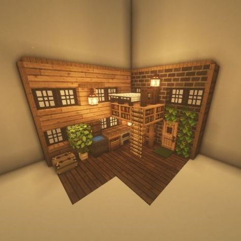 Loft Minecraft Ideas, Mincraft Idea Inside, Minecraft Loft Ideas, Minecraft Loft Bedroom Ideas, Minecraft Loft House, Minecraft Attic Ideas, Minecraft Loft Bed, Cozy Minecraft Interior, Minecraft Loft