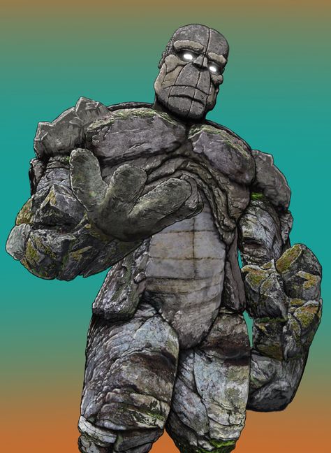 This rock giant is made out of 68 photographs of boulders, rocks and cliff sides, with a little shading drawn on top. Rock Person Character Art, Rock Face Drawing, Rock Creature, Fantasy Symbols, Discord Game, Rock Monster, Shading Drawing, Rock Face, Superhero Characters