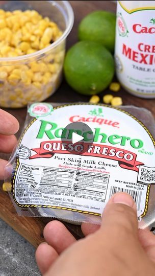 It's Corn on the Cob Day! What better way to celebrate than with Esquites, or Mexican Street Corn in a cup. It's a summer delicacy that's made delicious with the Cacique touch! Recipe details below ⬇️  Ingredients: 8 ears of corn (4 cups of costed corn kernels) 4 tbsp mayonnaise 4 tbsp Cacique Crema Mexicana 5 oz Cacique Queso Fresco Garnish with picante salsa, tajin, lime wedges   Directions: 1. Start by roasting your corn ears over charcoal or gas grill flipping occasionally for about 15 -20 minutes. Optionally, let cool and peel the husks, placing the corn back on the grill to char them up. 2. Remove the corn from the husk and cut the tips to make it flat, making it more stable.  3. Insert a wooden dowel or a skewer into the other end of the corn, prop vertically and use a sharp knife t Mexican Street Corn Cups, Corn Cup, Corn Cup Recipe, Easy Mexican Street Corn In A Cup, Elote Corn Recipe In A Cup, Esquites Recipe, Cup Of Corn Mexican, Cojita Corn On The Cob, Corn With Cotija Cheese