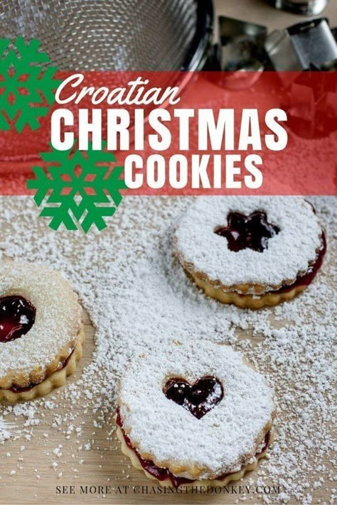 Croatian Recipes Christmas Cookies Two Ways. Here are two of my favorite Croatian Christmas cookies. We hope you like them. Croatia Travel Blog - Chasing the Donkey Croatian Christmas, Recipes Christmas Cookies, Croation Recipes, Traditional Cookies, Croatian Cuisine, Best Christmas Cookie Recipe, Baking Homemade, Christmas Cookie Recipes, Linzer Cookies