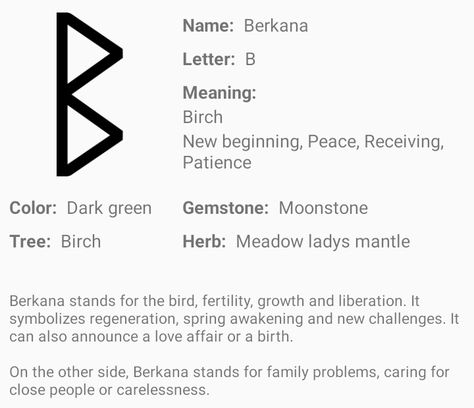 ✨Berkana norse rune ✨ Berkana Rune Tattoo, Berkana Tattoo, Rune Stone Meanings, Berkana Rune, Norse Runes Meanings, Runes Reading, Viking Rune Meanings, Runes Elder Futhark, Witch Runes