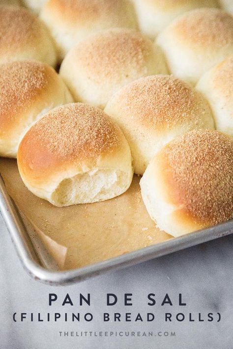 Pandesal is the quintessential bread roll of the Philippines. #pandesal #filipinofood #lutongbahay #bread #dinnerrolls #breadrecipe #yeastbread #asianbread Filipino Bread Recipe, Filipino Bread, Pandesal Recipe, Filipino Food Dessert, Filipino Desserts, Bread Roll, Pinoy Food, Baking Pan, Filipino Recipes