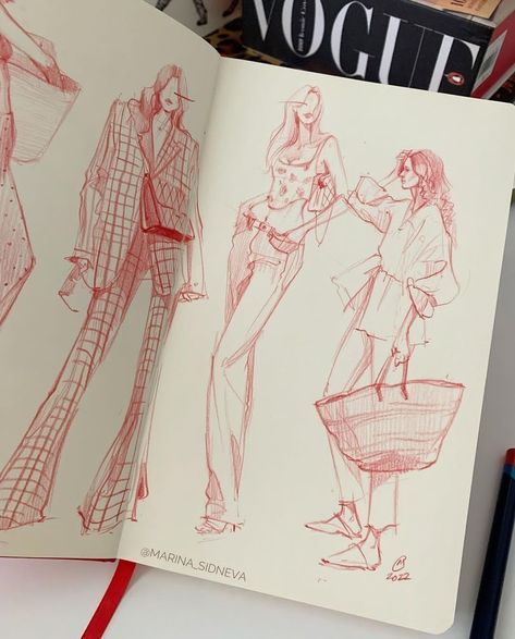 Fashion Designer Illustration Sketches, Fashion Sketching Aesthetic, Stylised Fashion Illustration, Folio Design Ideas, Fashion Design Croquis, Echo Aesthetic, Moodboard Drawing, Fashion School Aesthetic, Outfit Sketches