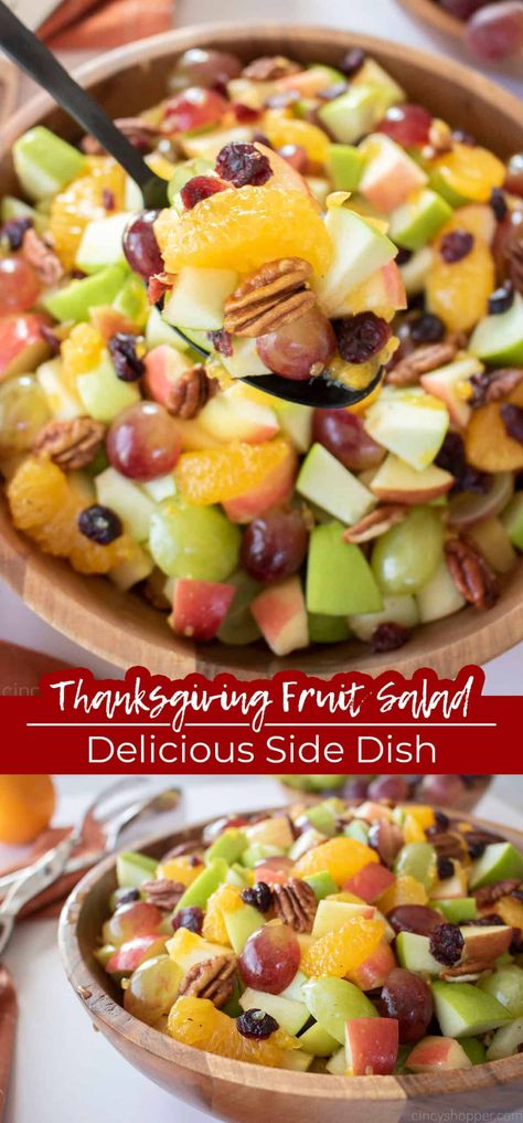 Refreshing Thanksgiving Sides, Christmas Breakfast Fruit Salad, Fall Fruit Side Dishes, Autumn Fruit Salad Recipes, Turkey Fruit Skewers, Fruit Ideas For Party Creative, Fall Salad For Thanksgiving, Side Salad For Thanksgiving Dinner, Thanksgiving Fruit Recipes