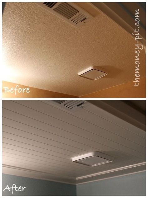 Camper Vintage, Remodel Farmhouse, Diy Camper Remodel, Beadboard Ceiling, Ceiling Texture, Rv Renovations, Camper Makeover, Camper Living, Murphy Beds