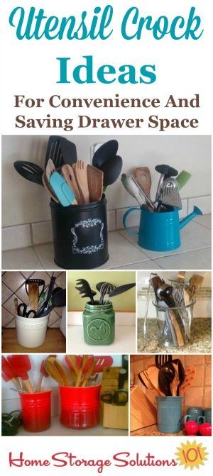 Utensil crock ideas for your kitchen, for your cooking convenience and to save drawer space {on Home Storage Solutions 101} Kitchen Utensils Ideas, Crock Ideas, Diy Utensil Holder, Cooking Utensil Storage, Kitchen Utensil Crock, Diy Utensils, Cooking Utensil Holder, Kitchen Utensil Storage, Kitchen Utensil Organization