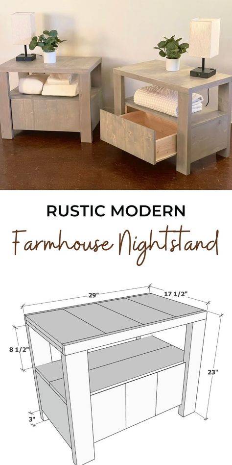 Diy Small Nightstand Bedside Tables, Homemade Nightstand Bedside Tables, Pallet Nightstand Diy, Diy Nightstand Ideas, Diy Nightstand With Drawer, Modern Farmhouse Nightstand, Diy Night Stand, Diy End Table, Nightstand Plans