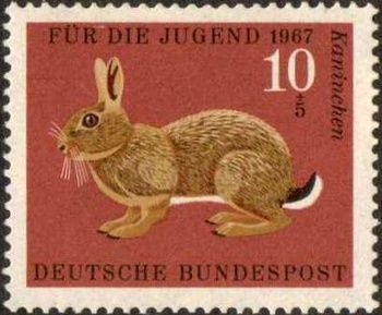 1967 - W. Germany - "Animals" Postage Stamp Series Rabbit | Collectors Weekly Dinosaur Stamps, German Stamps, Postage Stamp Design, Animal Illustration Art, Mail Stamp, Rare Stamps, Vintage Postage Stamps, Vintage Printable, Bunny Art