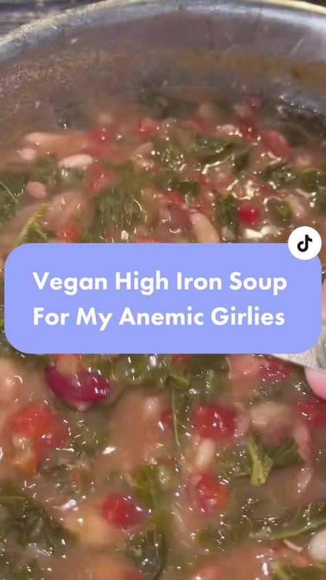 Kara🪴 on TikTok High Iron Bean Soup, High Iron Soup Recipes, Period Soup, High Iron Soup, High Protein Soup Vegetarian, High Protein Minestrone Soup, Soup Tiktok, 15 Bean Soup, High Iron