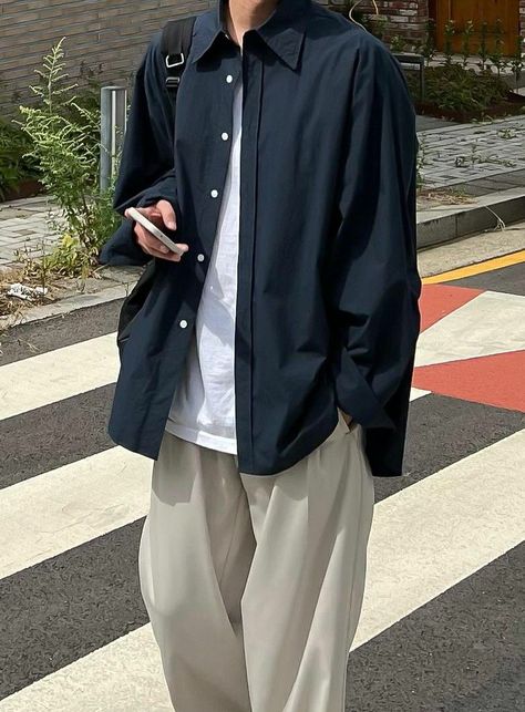 🌸Korean Street Wear 🌸Oversized Polo over White Tee 🌸Korean Slacks #OOTD #Streetwear Links Below⬇️ Korean Button Up Shirt Outfit Men, Asian Street Wear Men, Korean Outfit Ideas Men, Douyin Men Fashion, Asian Summer Outfits Men, Asian Boy Outfits, Dressing Style For Men, Korean Male Fashion, Street Wear Oversized