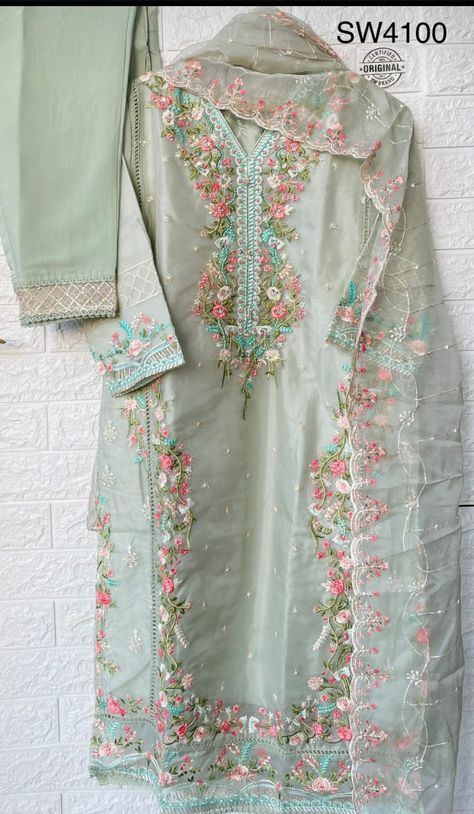 KHADIJA'S COLLECTION Stitched Pants, Multicolor Embroidery, Embroidery Fashion Detail, Simple Kurti Designs, Pakistani Fancy Dresses, Dress Design Patterns, Handmade Embroidery Designs, Embroidered Dupatta, Fashion Design Dress