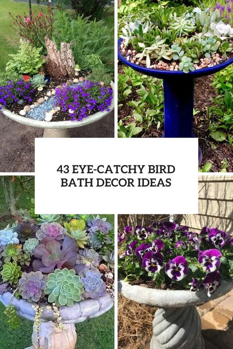 43 Bird Bath Repurpose Ideas - DigsDigs Bird Bath Stand Repurpose, Bath Decor Ideas, Unique Bird Baths, Bird Bath Planter, Repurposed Planter, Stone Bird Baths, Upcycled Planter, Modern Water Feature, Are Ideas