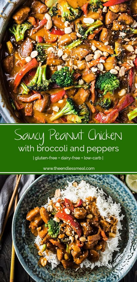 Want a simple, healthy, and guaranteed to please dinner recipe? This delicious Saucy Peanut Chicken is it. Healthy chicken breasts and veggies are cooked in an easy to make and super flavorful peanut sauce. Serve it over rice or low carb cauliflower rice (my fav!) for a quick weeknight dinner! | gluten-free + dairy-free + low carb | theendlessmeal.com | #peanutchicken #chicken #peanutsauce #easydinner #healthydinner #thai Dairy Free Recipes Dinner, Dairy Free Low Carb, Dairy Free Dinner, Healthy Chicken Breast, Chicken And Broccoli, Peanut Chicken, Low Carb Diets, Low Carb Diet Recipes, Healthy Low Carb Recipes