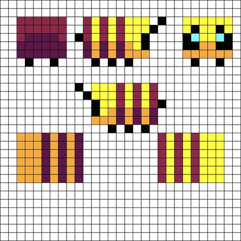 Minecraft Bee Cross Stitch, Minecraft Bee Papercraft Template, Minecraft Bee Pixel Art Grid, How To Make Minecraft Bee, Minecraft Bee Decoration, 3d Perler Bead Bee, Minecraft Bee Perler Bead Pattern, Minecraft Block Pattern, Minecraft Animal Pixel Art