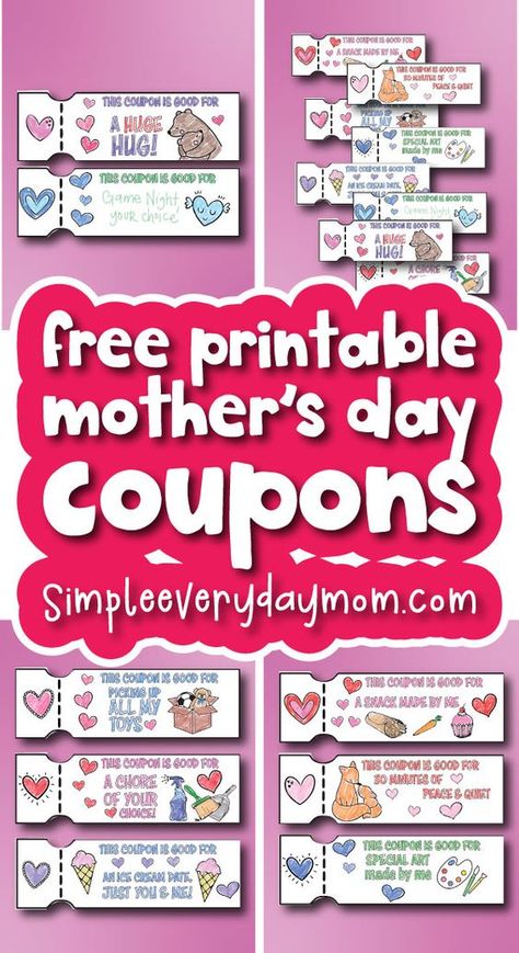 Moms love getting homemade gifts from their kids, and these printable Mother's Day coupons are the perfect way to show her some extra love! Just download, print, and color in the cute designs. Then present them to Mom or Grandma on Mother's Day for a special surprise. Mothers Day Coupon Book, Coupons For Mom, Coupons For Kids, Mother's Day Coupons, Origami Paper Flowers, Easy Mother's Day Crafts, Mother's Day Printables, Diy Mother's Day, Mother's Day Activities