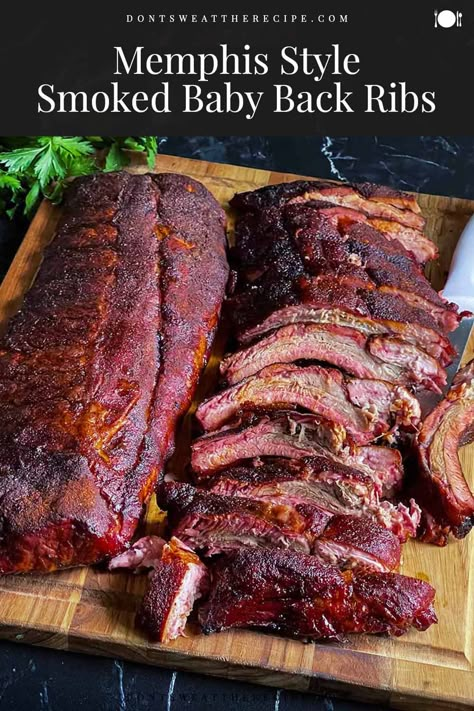 Smoked baby back ribs, Memphis-style. If you haven't tried this yet, you may have been missing out. Tender, smoked goodness! 😋 Smoked Baby Back Ribs, Natasha Kitchen, Baby Back Ribs Recipe, Back Ribs Recipe, Pork Back Ribs, Smoked Pork Ribs, Pork Rib Recipes, Pellet Grill Recipes, Smoked Meat Recipes