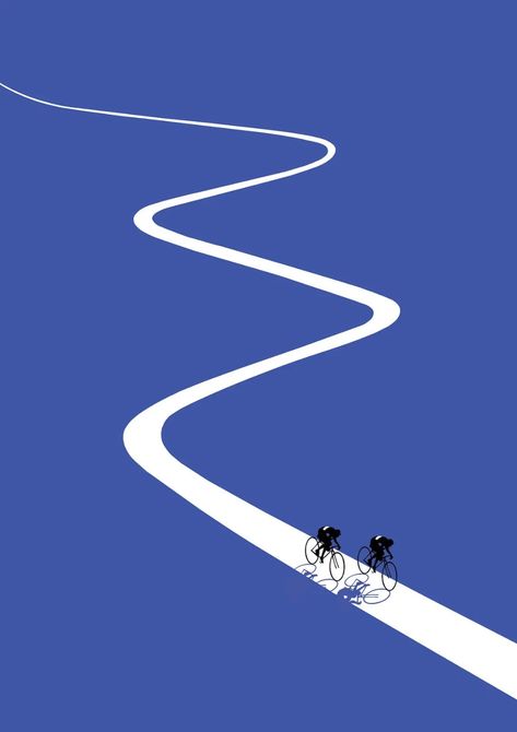 Road Not Taken Illustration, Illustrator Line Art, Road Illustration Design, On The Road Illustration, Roads Illustration, Biking Illustration, White Illustration Art, Path Illustration, Cycling Illustration