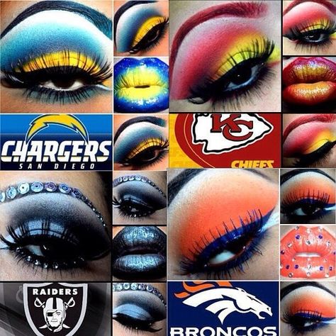 Face Paint NFL Football Super Bowl tailgate party sports team game... ❤ liked on Polyvore featuring eyes Kc Chiefs Eyeshadow Looks, Kansas City Chiefs Makeup Ideas, Football Makeup Ideas Super Bowl, Kansas City Chiefs Makeup, Football Makeup Ideas, Chiefs Makeup, Bronco Nails, Super Bowl Makeup, Broncos Nails