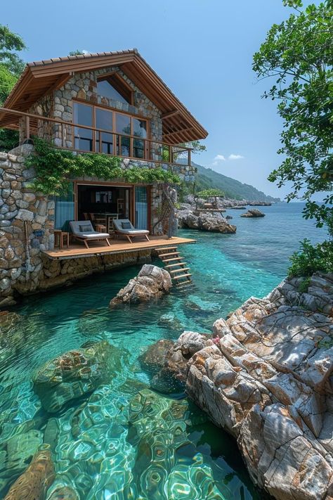 Pool Landscape Design, Dream Life House, Water House, Dream Beach Houses, Sea House, Unusual Homes, Ocean House, House By The Sea, Dream Cottage