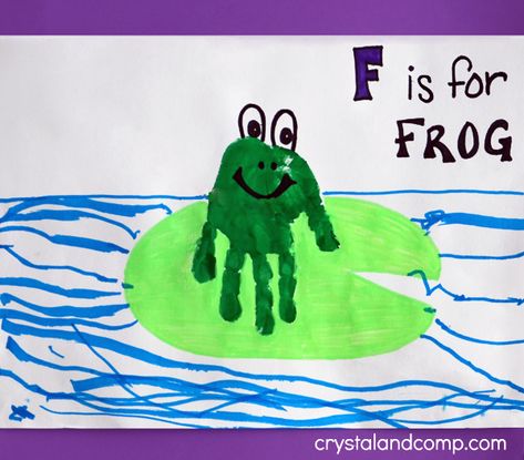 Hand Print Art: F is for Frog Animal Art Projects For Kids, F Is For Frog, Handprint Animals, Letter F Craft, Hand Print Art, Preschool Letter Crafts, Abc Crafts, Animal Art Projects, Frog Crafts