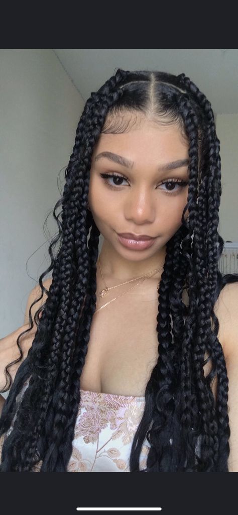 Fast Hairstyles For Black Women Braids, Big Braids With Curls, Curly Hair Goddess, Fast Braids, Braids Fashion, Cute Box Braids, Hairstyles Cute, Mixed Curly Hair, Big Box Braids Hairstyles