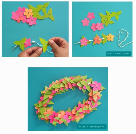 Hawaiian Kids Crafts, Paper Flower Lei, Paper Lei, Samoan Language, Friendship Celebration, Hawaii Ideas, Yarn Flower, Flower Lei, Subscription Boxes For Kids