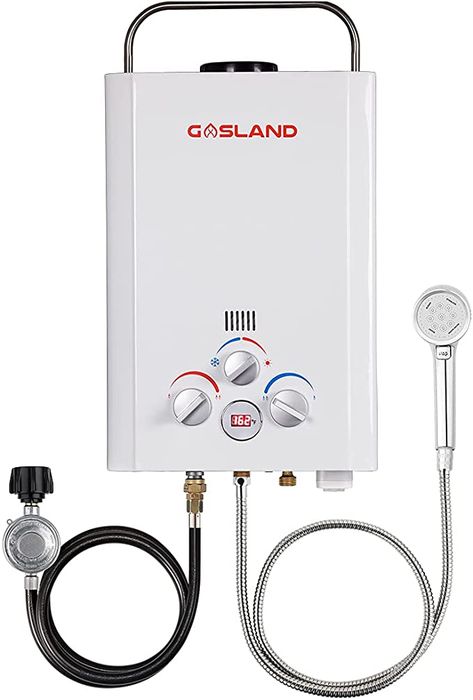 Tankless Water Heater, GASLAND Outdoors BE158 1.58GPM 6L Outdoor Portable Gas Water Heater, Propane Water Heater, Overheating Protection, Easy to Install, Use for RV Cabin Barn Camping Boat, White - - Amazon.com Portable Water Heater, On Demand Water Heater, Van Life Ideas, Camping Water, Off Grid Cabin, Gas Water Heater, Low Water Pressure, Stock Tank, Diy Water