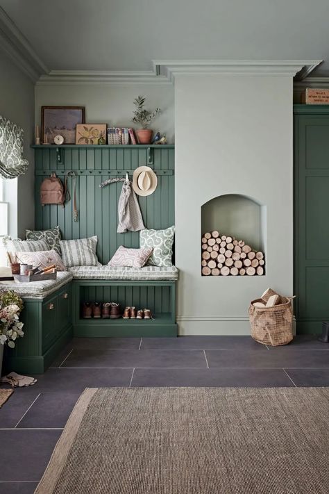 5 Hacks to Bring More Farmhouse Character to your Home - Love Chic Living Country Kitchen Inspiration, Upcycled Dining Chairs, Utility Room Storage, Green Painted Walls, Vintage Style Rugs, Painted Walls, Cottagecore Decor, Boot Room, Utility Rooms