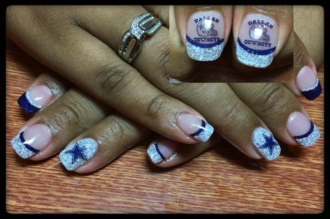 Dallas Cowboys Nails Acrylics, Dallas Cowboy Nails, Biab Nail Ideas, Dallas Cowboys Nail Designs, Cowboys Nails, Dallas Cowboys Nails, Biab Nail, Cowboy Nails, Dallas Cowboy