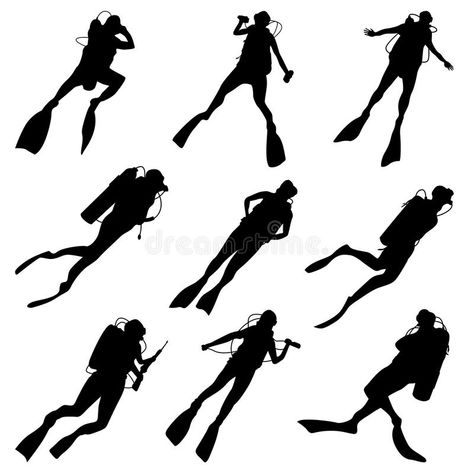 Set silhouettes of divers. vector illustration Diver Tattoo Design, Scuba Diver Tattoo, Scuba Tattoo, Diver Tattoo, Diver Art, Scuba Diving Certification, Skin Diver, Abstract Tattoos, Japanese Tattoo Symbols