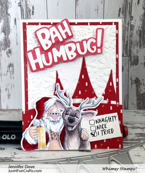 I Tried! – Just4FunCrafts Whimsy Stamps Christmas Cards, Whimsy Stamps Cards, Create Word, Santa And Rudolph, Tree Borders, Xmas Card Ideas, Bah Humbug, Happy New Year Cards, Coffee Cards