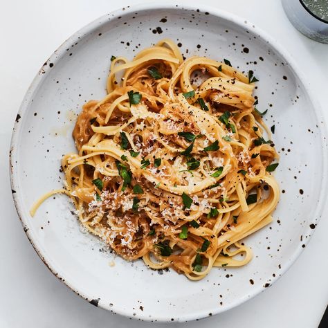 Caramelized Onion Pasta Recipe | Epicurious Brown Pasta, Onion Pasta, Carmelized Onions, Sauteed Kale, Homemade Tomato Sauce, Caramelized Onion, Drying Pasta, Chow Mein, Most Popular Recipes