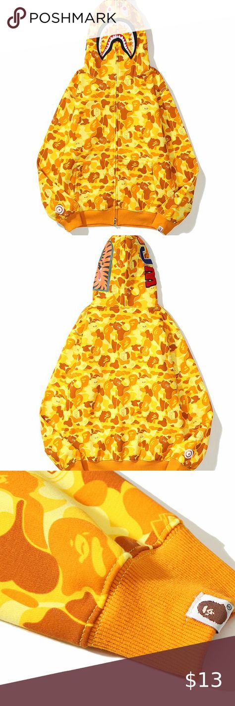 Bape Yellow Shark Hoodie Yellow Bape Hoodie Outfit, Yellow Bape Hoodie, Bape Star, Bape Shark Hoodie, Bape Shark, Bape Hoodie, Shark Hoodie, Yellow Hoodie, Orange Shorts