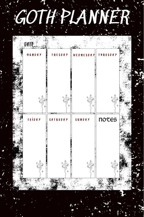 Goth Digital Planner, Gothic Planner Printables, Goth Printables, Goth Calendar, Goth Journal, Gothic Planner, Goth Planner, Woods Photos, Stationery Store Design