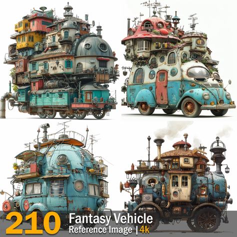 Fantasy Vehicle | Reference Images | 4K,  on ArtStation at https://www.artstation.com/artwork/P62x6n Fantasy Vehicle Concept Art, Medieval Wagon, Steampunk Spaceship, Street Food Stall, Ship Port, Wedding Ring Images, Steampunk Vehicle, Airplane Hangar, Game Designer