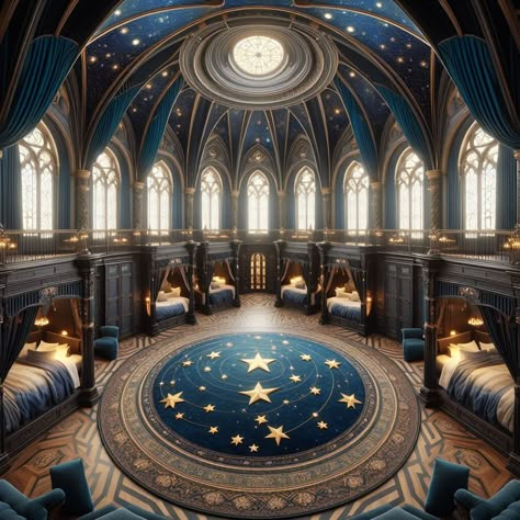 Magic Academy Art, Magical School Aesthetic, Hogwarts Common Rooms, Hogwarts Room, Castle Bedroom, Fairytale House, Dream Mansion, Small House Design Plans, Baroque Architecture